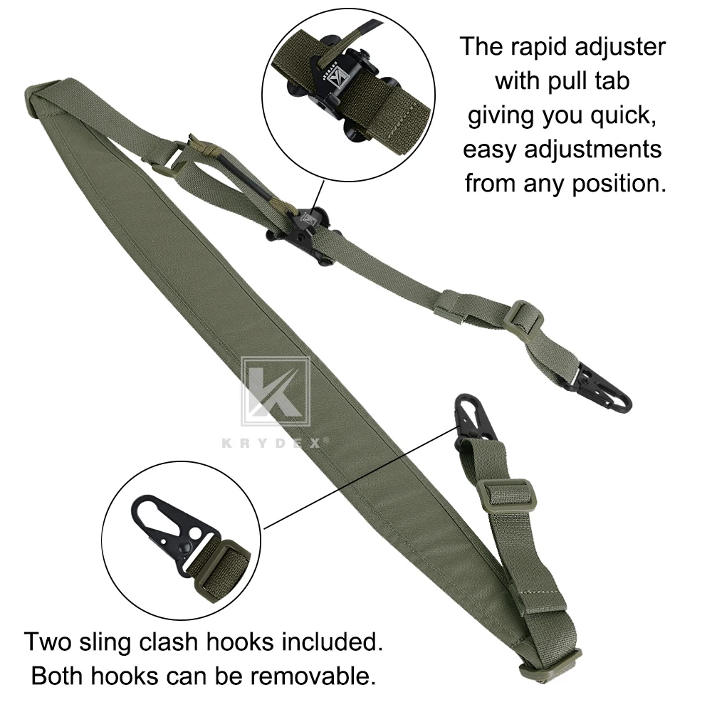 KRYDEX-eslinga táctica de 2 puntos para combate, correa de hombro Modular, eslinga de ajuste ajustable rápido, equipo de caza M4 Ak Ar15 - imagen 2