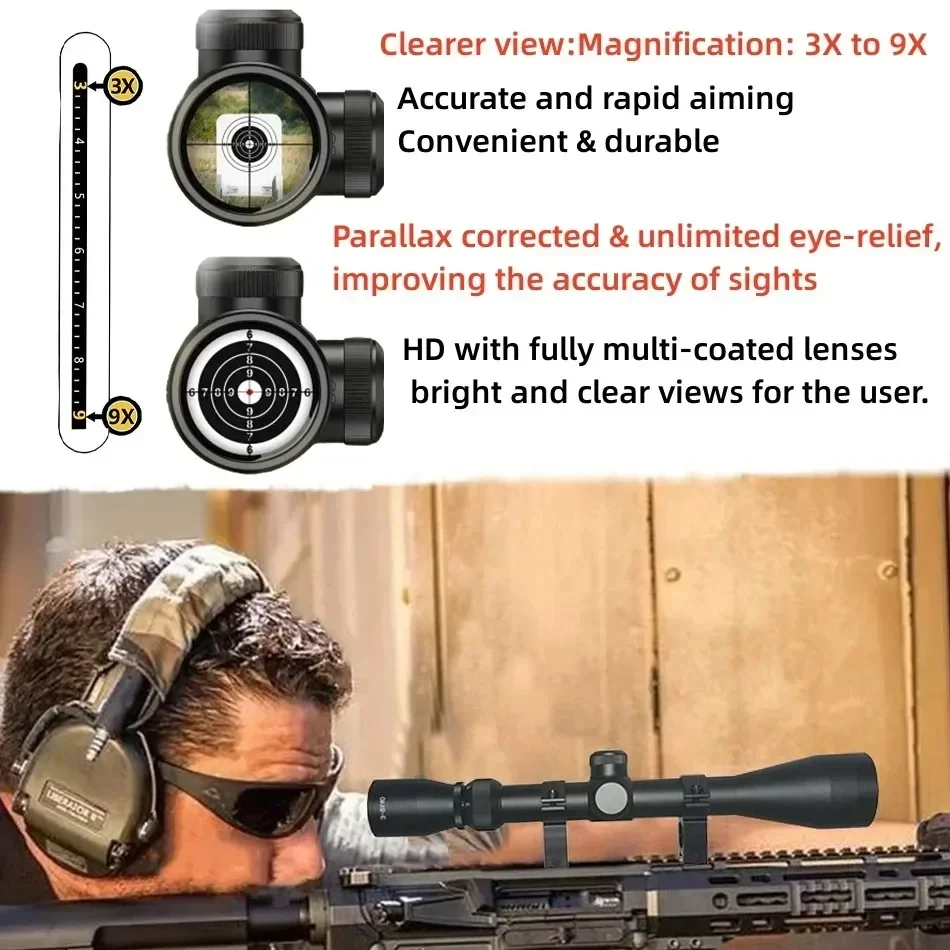 Táctico 3-9X40 4-16X44 6-24X50 mira óptica caza tiro RifleScope verde rojo iluminado Airsoft/mira de Rifle - imagen 4