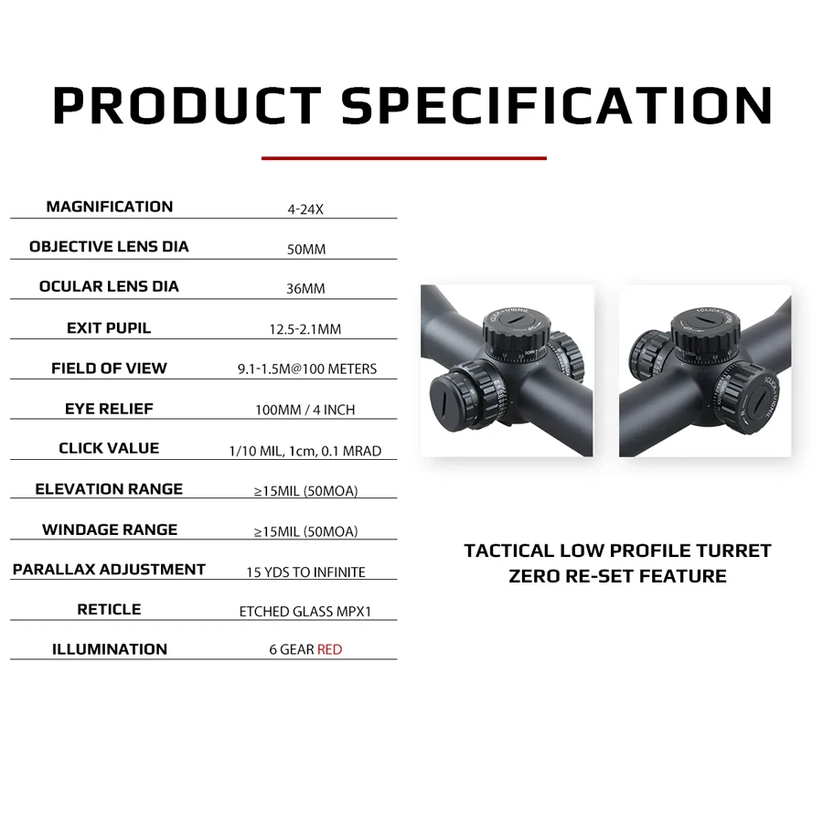 ¡¡Clargo!! !Vector Óptica Tauron 4-24X50 Ffp Rifle alcance 30Mm tubo diámetro 1/10 Mil clic valor caza táctica - imagen 4