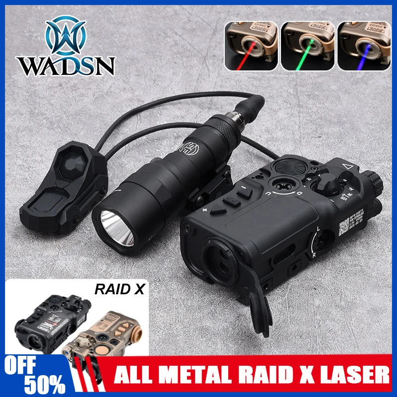 Táctico todo Metal Raid X punto rojo verde azul IR láser Surefir M300A M600U linterna táctica de luz de explorador y interruptor remoto AXON