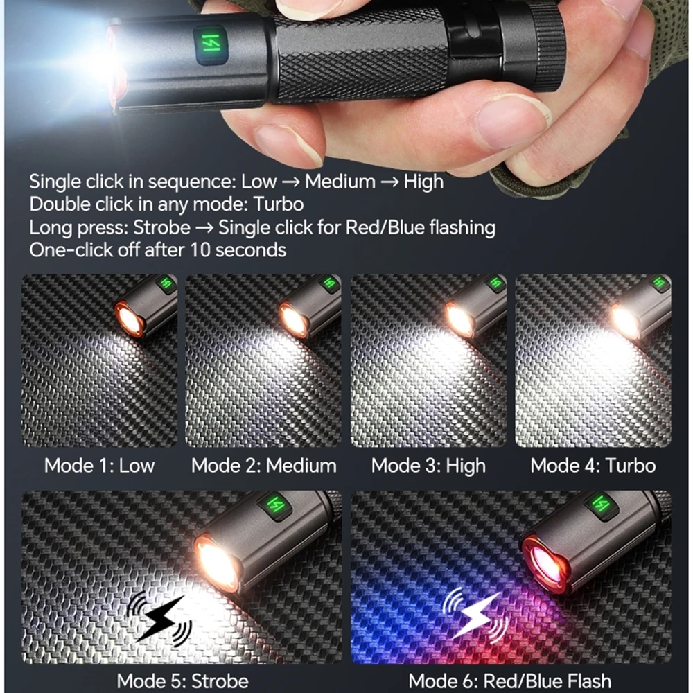 Mini linterna con Clip para bolígrafo LED, llavero portátil con luz EDC tipo C, luz de trabajo recargable, imán trasero Antorcha de viaje para acampar, senderismo - imagen 5