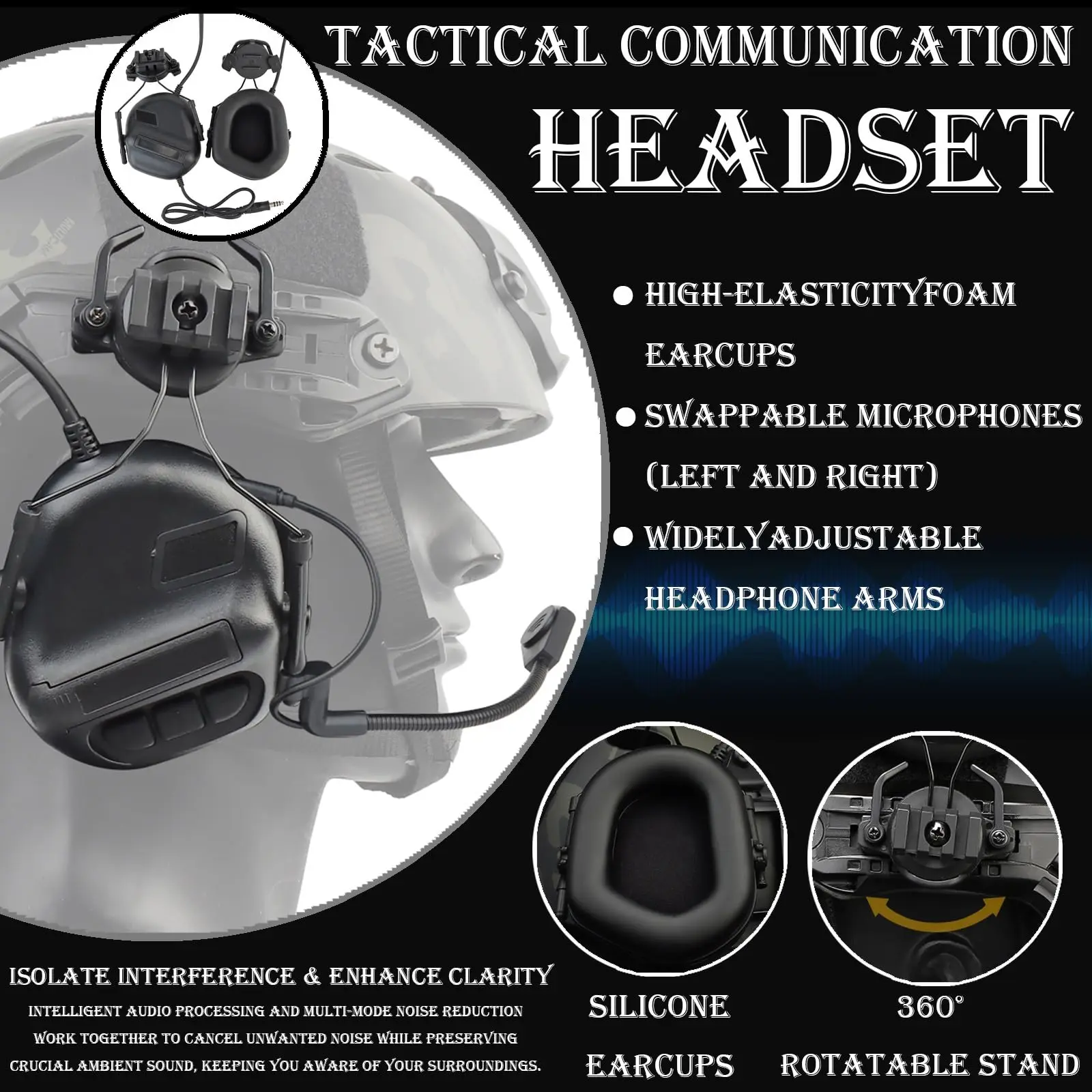 Juego de casco táctico 6 en 1 Airsoft rápido con auriculares, luz de señal, visera de protección facial, Kit de casco de Paintball para caza al aire libre - imagen 3