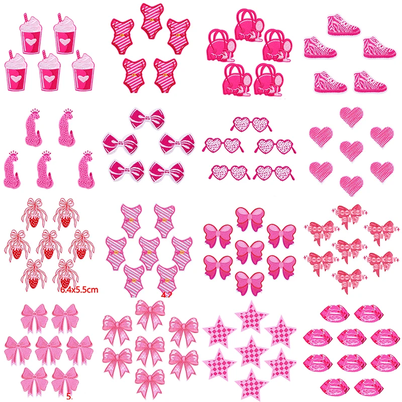 10 unids/lote de parches bordados de estilos rosas para ropa, gafas con lazo, parche para planchar para sombrero, decoración para niñas, regalos, insignias tácticas cosidas