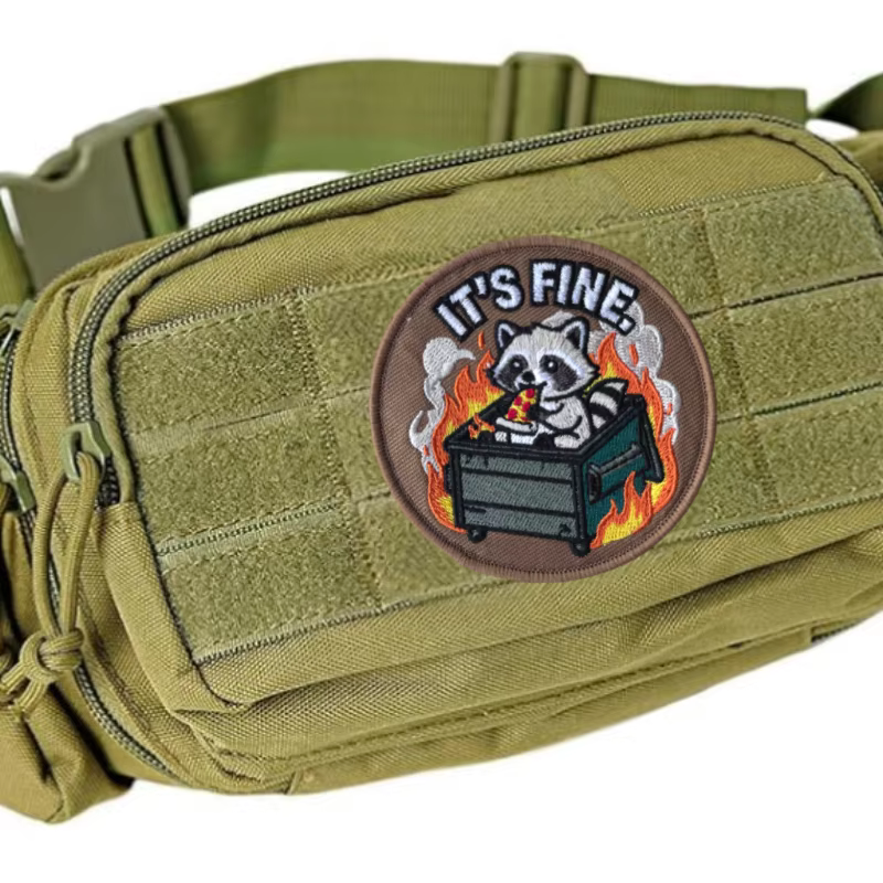 Parche bordado táctico mapache Dumpster Fire con gancho y bucle