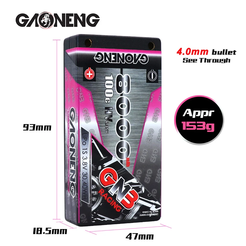 Batería Lipo GNB 1S mejorada, 3,7 V, 3,8 V, 8000/8600/9000mAh, 100C/140C/160C para coches RC, batería corta de repuesto todoterreno de cuatro unidades - imagen 2