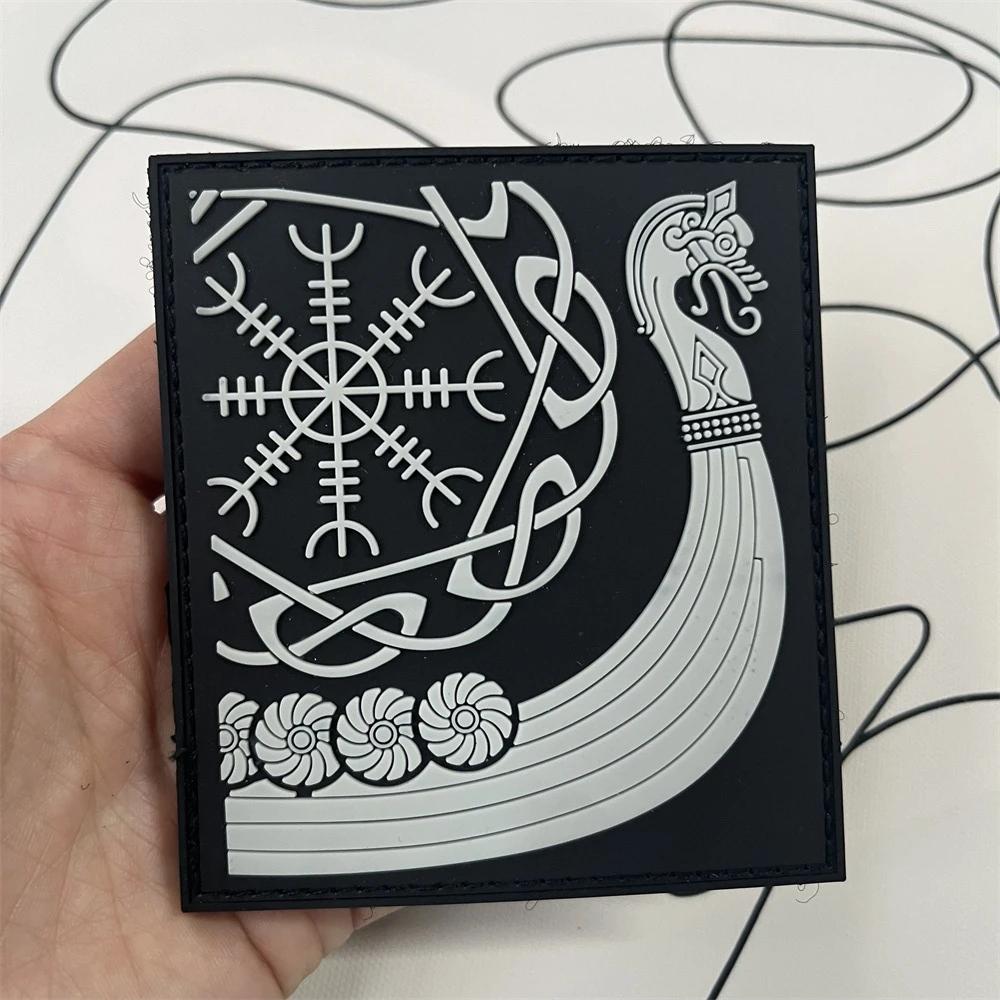 Drakkar casco de terror 3D PVC parches de gancho y bucle para ropa insignia de moral táctica brazalete del ejército militar pegatina para mochila - imagen 4