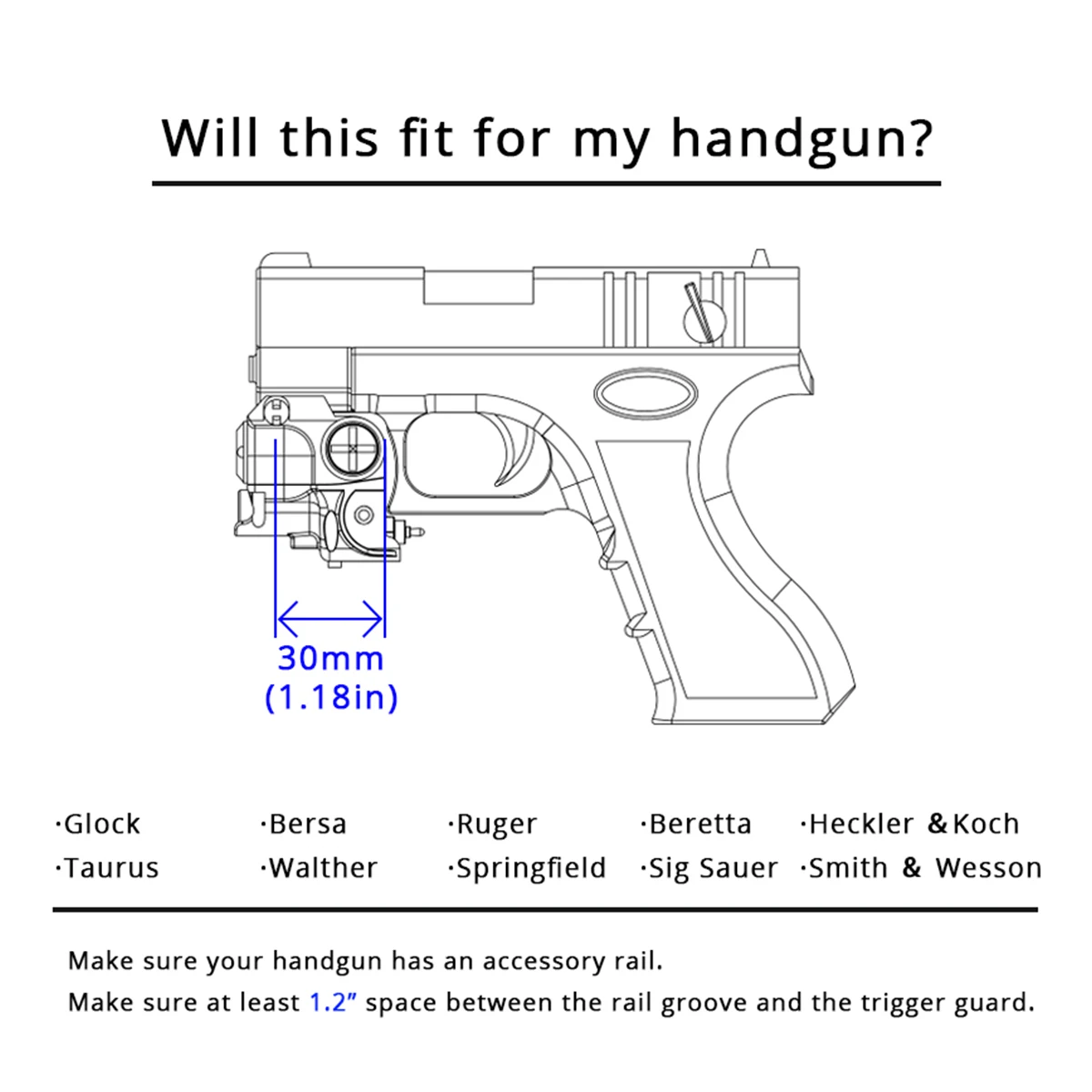 Mini linterna LED, mira láser verde y roja para pistola compacta G17 G19, armas ligeras, luz de explorador, riel Pictinny de 20mm - imagen 3