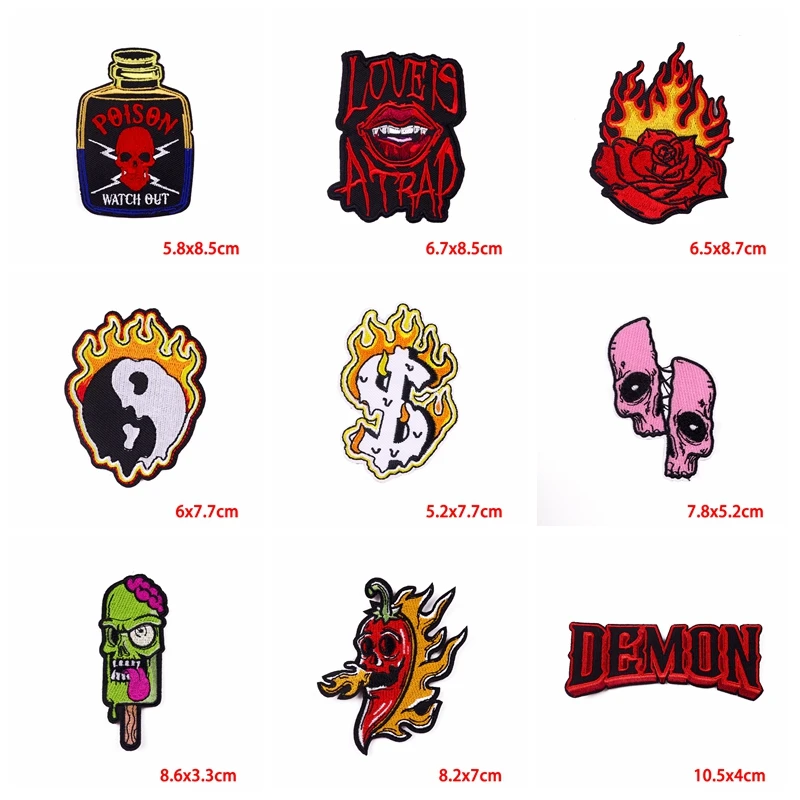 Parche bordado de calavera de terror personalizado, botella Punk, parches termoadhesivos para ropa, bricolaje, 10 Uds. - imagen 3