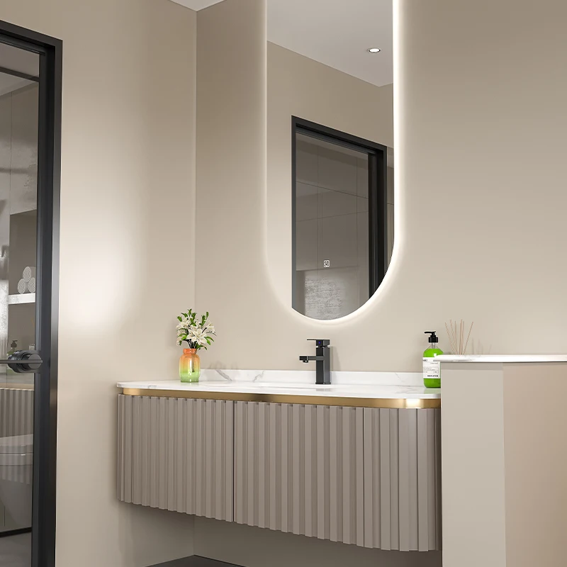 Gabinetes de baño modernos personalizados de estilo japonés con paneles de viento y roca combinados con madera maciza de lujo ligera - imagen 3