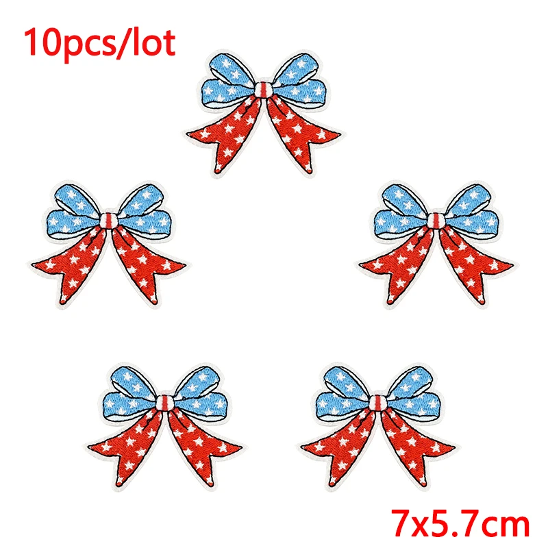 10 unids/lote de parches bordados con lazo de bandera americana para ropa, parches termoadhesivos para planchar en la chaqueta, costura DIY - imagen 4