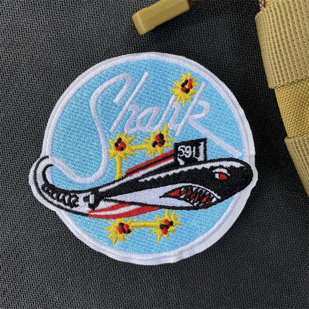 Parches bordados militares de USA Shark SSN 591 para ropa, Parche de submarino BC, gancho y bucle, mochila táctica, pegatina de insignia de moral - imagen 3
