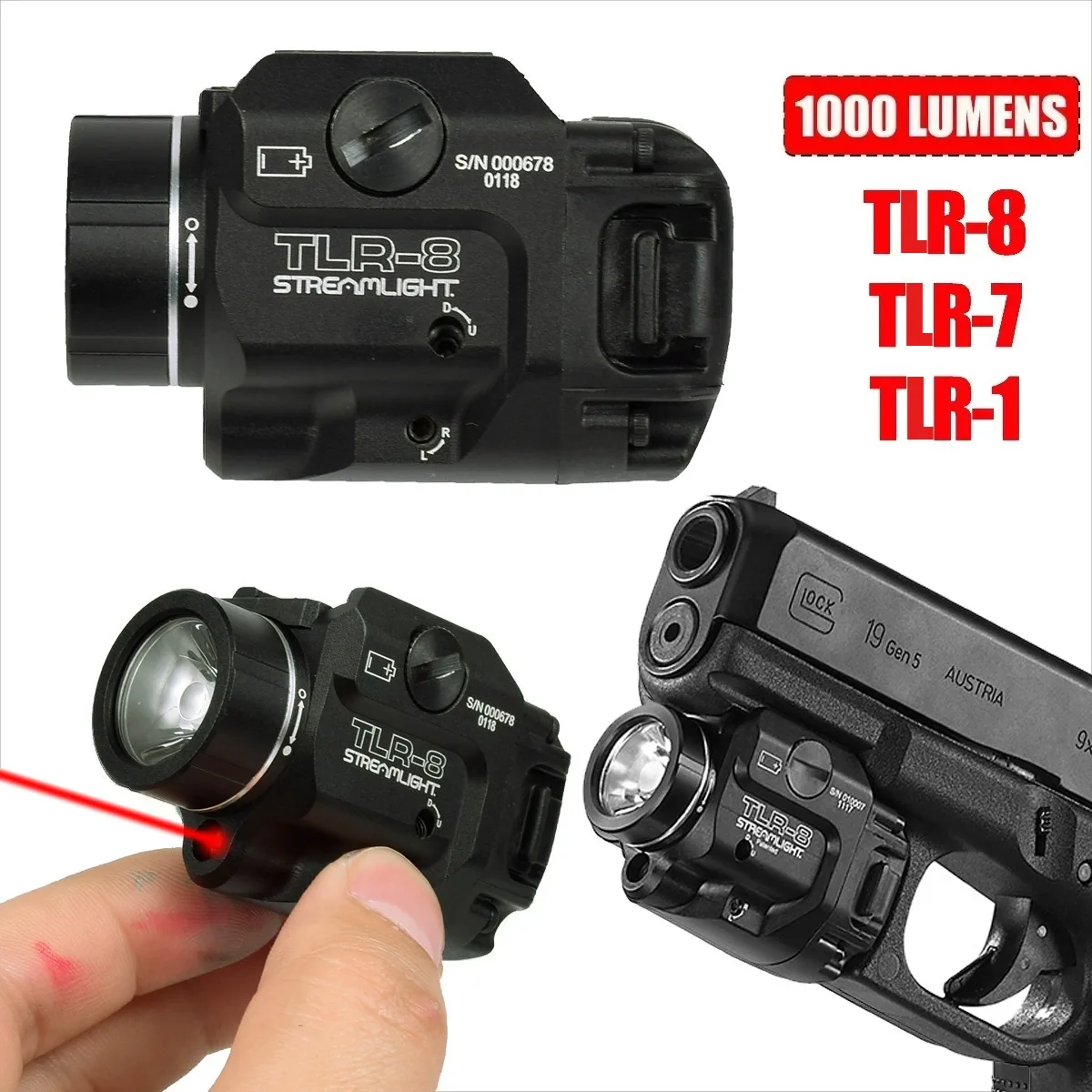 Luz táctica 1000 lúmenes TR-8 para Glock 17/19, Taurus, riel 20 mm - imagen 4
