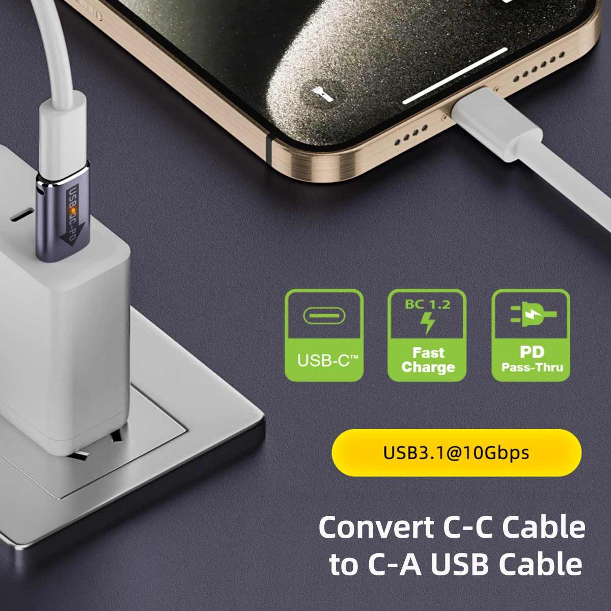 CY-adaptador de corriente de datos para tableta, teléfono, portátil, USB 2,0 A macho QC A USB-C tipo C QC PD hembra 5gbps, 2 unidades por juego - imagen 5