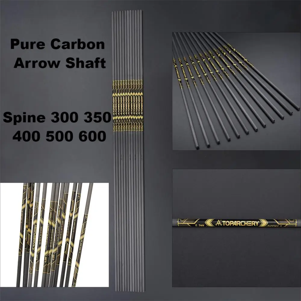 Toparchery 33 "eje de flecha de carbono puro ID 6,2mm columna vertebral 300 350 400 500 600 arco recurvo y compuesto DIY eje de tiro con arco 12 Uds