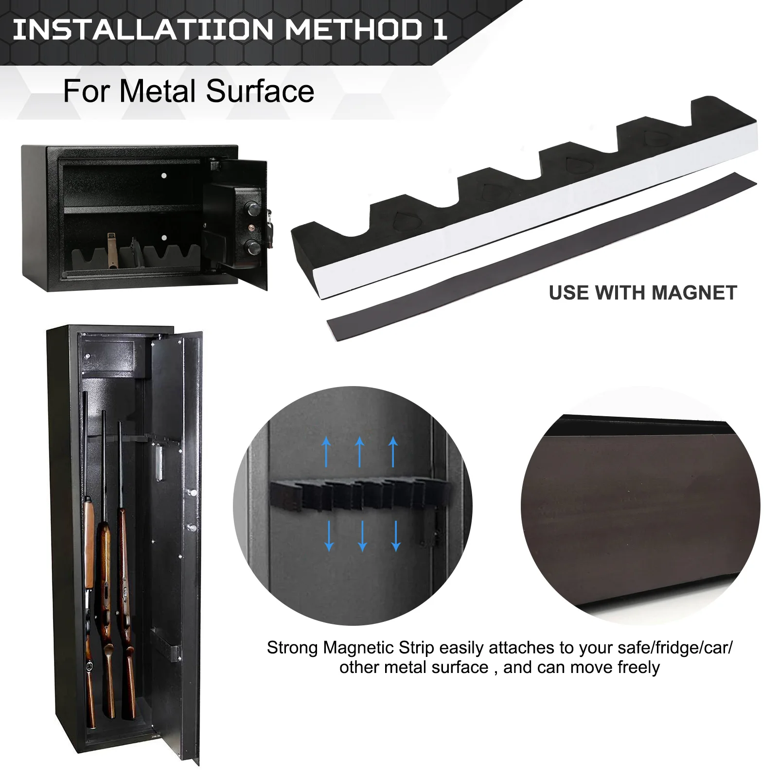 Estante táctico de espuma para pistola, soporte de pared para Rifle y escopeta con tira magnética y gancho, accesorio de almacenamiento de seguridad seguro para pistola de caza - imagen 5