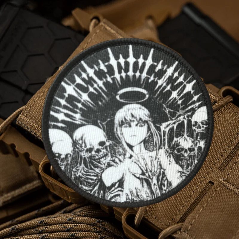 Parche táctico de moral de Anime, estampado de esqueletos Maxim, emblema de gancho y bucle, insignia militar, brazalete de combate, pegatinas para mochila - imagen 5