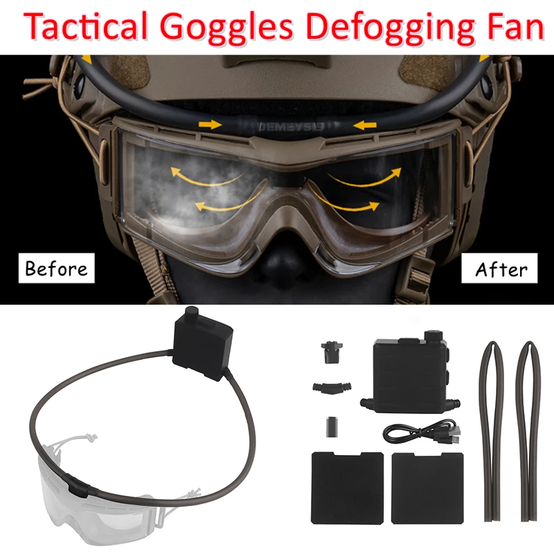 Gafas tácticas, ventilador de ventilación antiniebla, correa ajustable para la cabeza para Airsoft, motocross, montañismo, esquí, desempañamiento