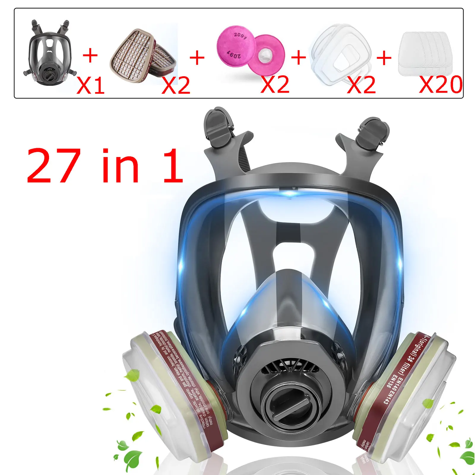 Máscara antigás de cara completa con filtro carbón activado químico - imagen 2