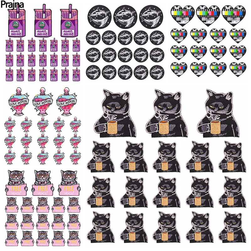 Parche bordado de dibujos animados de gato y Animal, parches termoadhesivos para planchar en la ropa, insignias Punk, 10 unids/lote - imagen 2