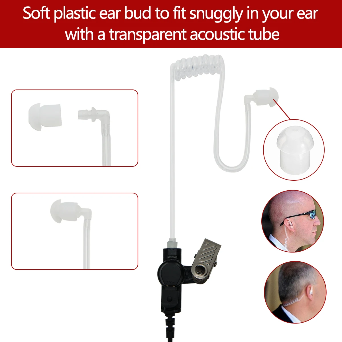 ABBREE-auriculares de repuesto para Walkie Talkie, tubo de bobina acústica, para Baofeng Motorola Kenwood Retevis Midland, auriculares de Radio bidireccionales - imagen 5