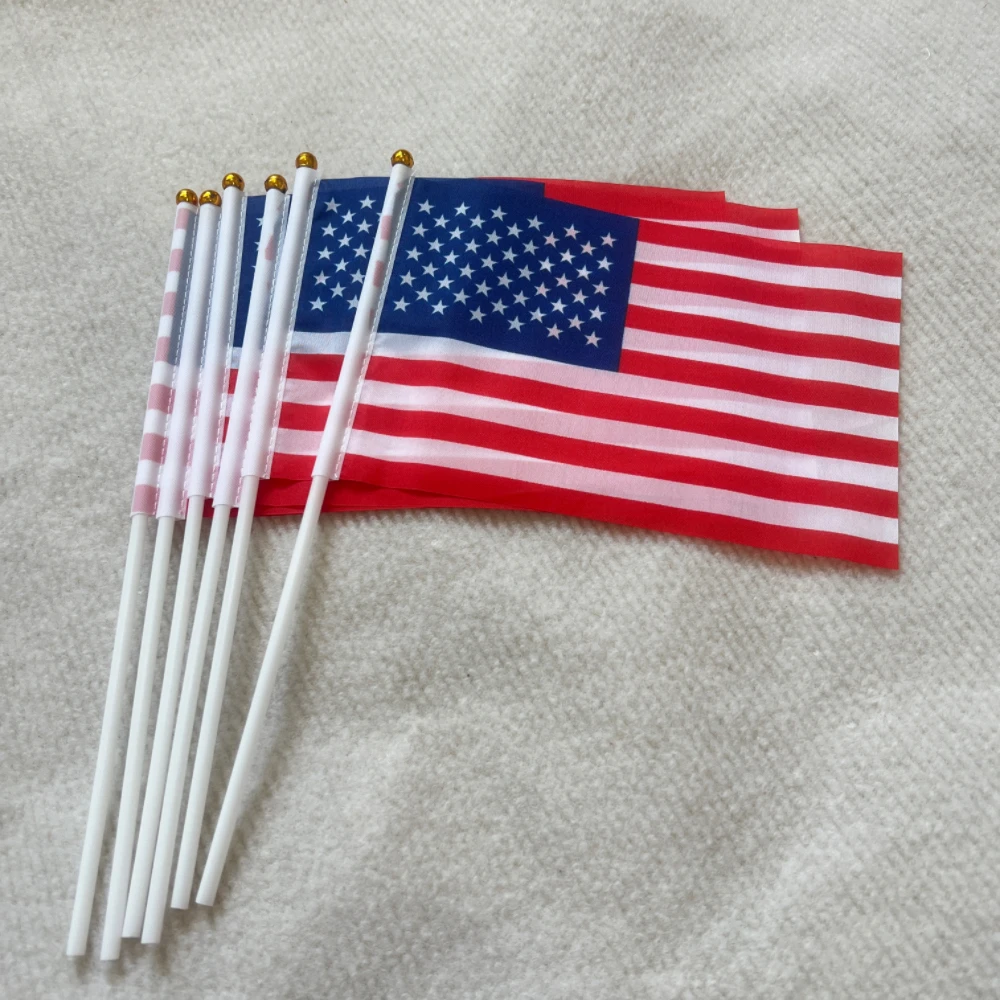Bandera de mano de Estados Unidos, Bandera Nacional Americana, bandera voladora de Estados Unidos, Bandera de mano con plástico, 21x14cm - imagen 2
