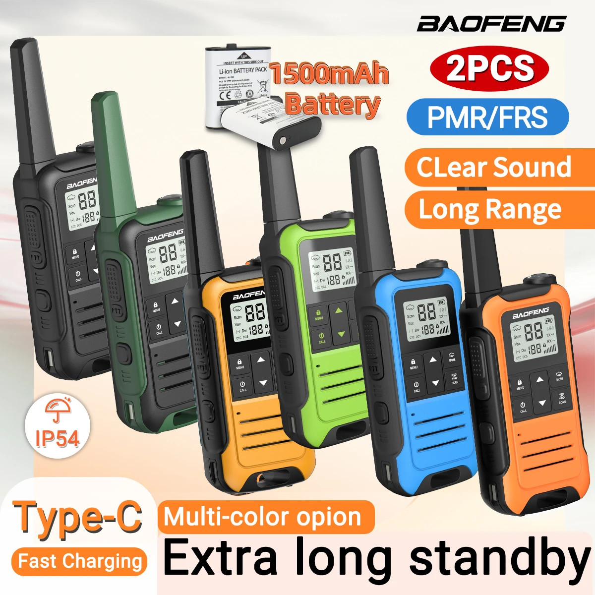 2 uds Baofeng F22 Mini Walkie Talkie PMR FRS de largo alcance recargable portátil niños Radio bidireccional tipo C cargador para viaje de Camping - imagen 4