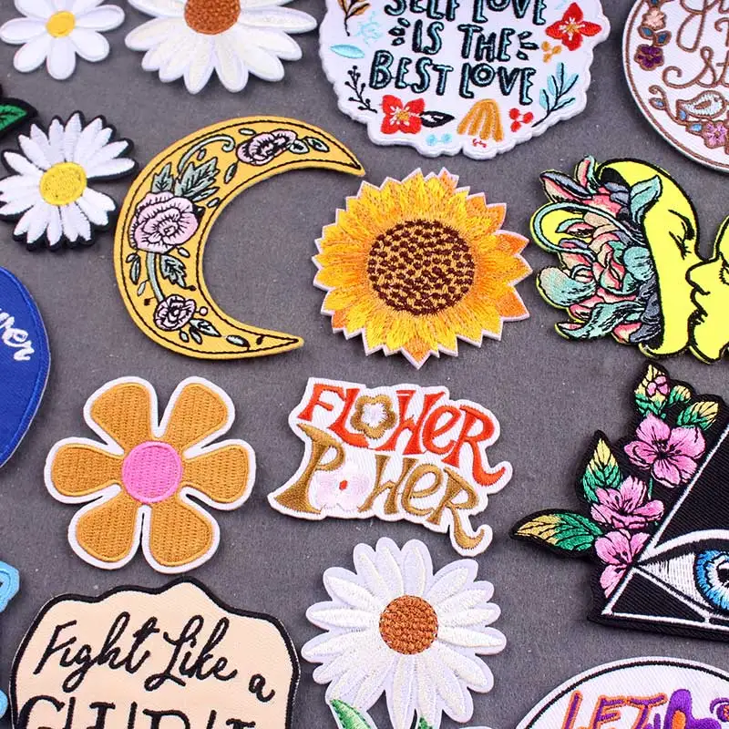 Parches bordados de energía de flores para ropa, insignias de eslogan de rayas para planchar en la ropa, feminismo DIY, mochila
