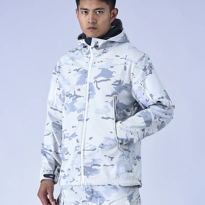 MCAP Snow Camo TAD Sudadera con capucha con cremallera en las axilas con cortavientos 3 en 1 impermeable de terciopelo y sudadera con capucha de concha suave, pantalones gruesos de montañismo - imagen 5
