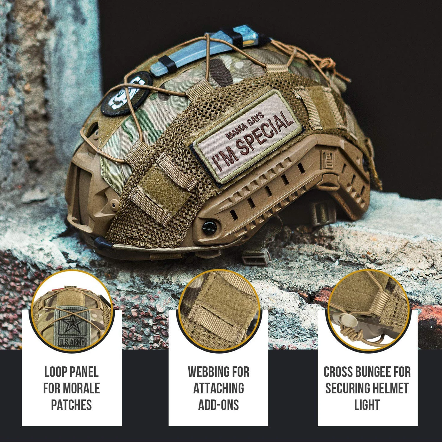 Cubierta de casco táctico, paño de casco rápido Airsoft para casco rápido, cubierta táctica Multicam para NVG, accesorios de casco militar - imagen 5