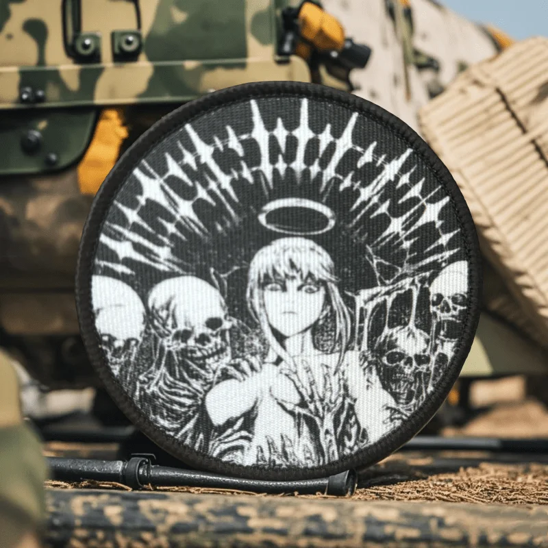 Parche táctico de moral de Anime, estampado de esqueletos Maxim, emblema de gancho y bucle, insignia militar, brazalete de combate, pegatinas para mochila