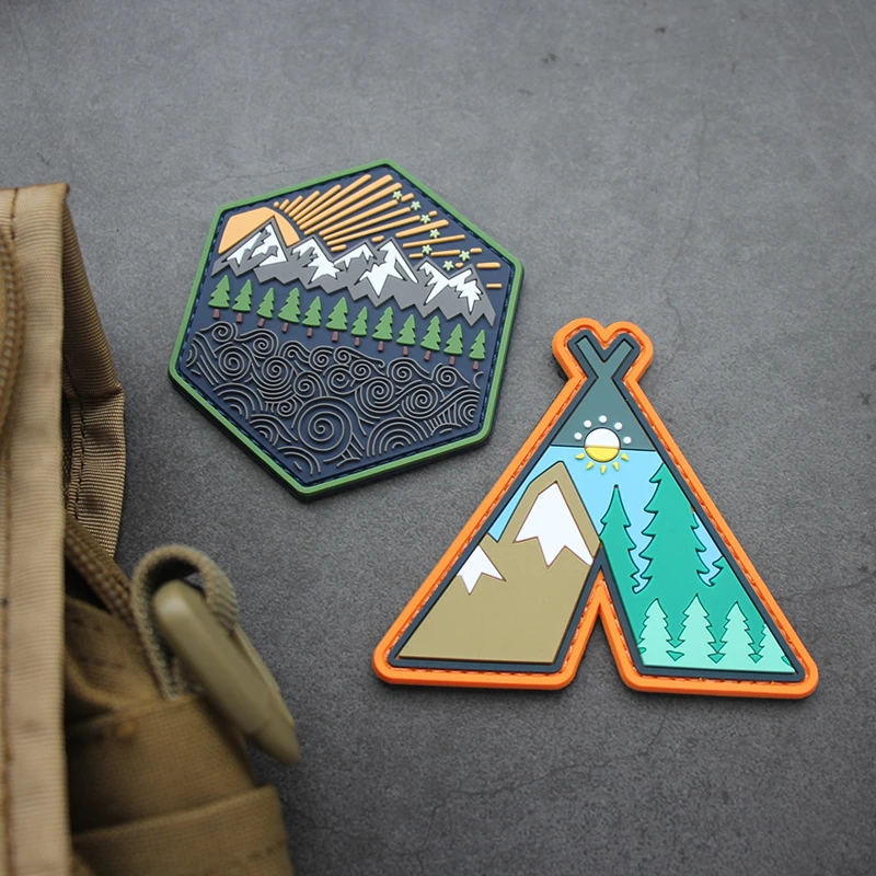 Parche de PVC para campamento, insignia de goma para exteriores, sol, paisaje todoterreno, decoración de mochila, brazalete táctico - imagen 3