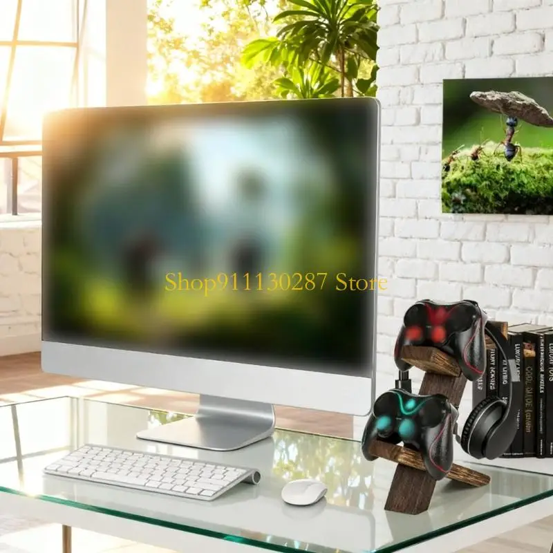 Soporte madera para juegos J1HC 2 capas, estante almacenamiento Vertical 2 capas para controlador auriculares y - imagen 3