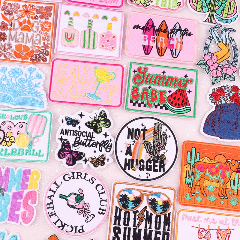 Insignias de verano, parches bordados para chaqueta, estilo playero, parches para planchar para ropa, parche térmico, parche bordado de vaquero MAMA