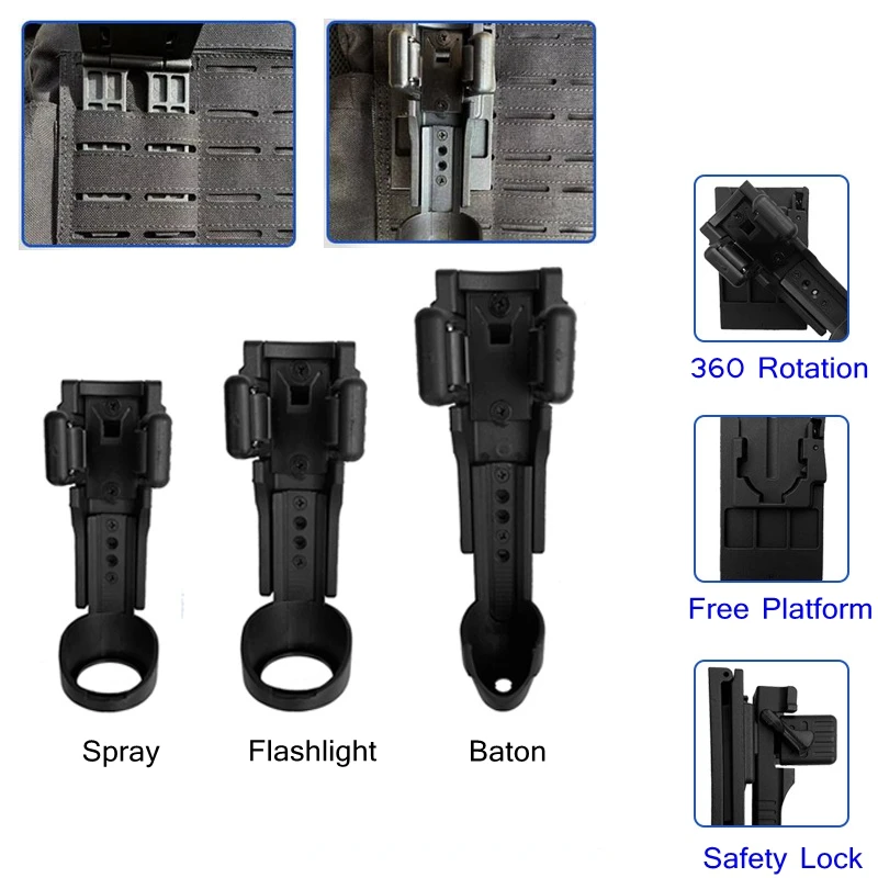 Funda táctica para pulverizador de pimienta, soporte para linterna, antirobo con cerradura giratoria, funda pulverizadora de policía militar - imagen 2