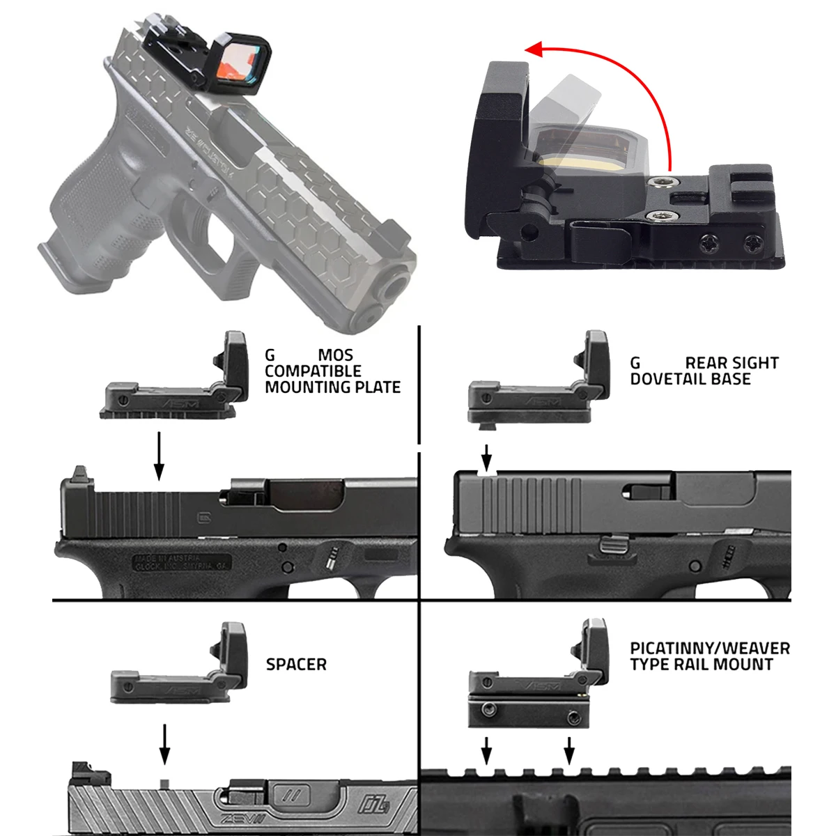 VISM Flip Dot Reflex Sight compacto Flip Up Red Dot Sight Universal para adaptador de Base de montaje Universal montaje en riel para mira telescópica de 20mm - imagen 2