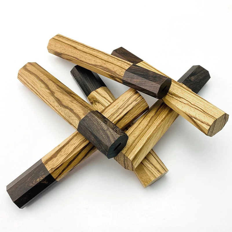 Estructura de remache de madera maciza de cebra Natural, 4 tamaños, estilo japonés, octogonal, báscula de mango de cuchillo de cocina, piezas de bricolaje