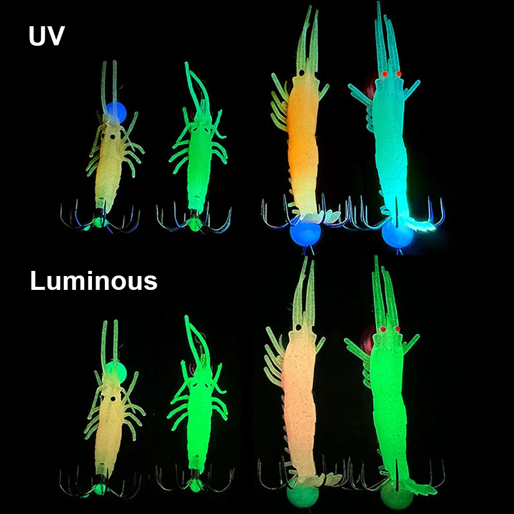 Señuelos de camarones, anzuelo de calamar brillante, cebo Artificial de silicona, señuelo de pesca suave, señuelo de pesca de carpa para aparejos de pesca nocturna - imagen 3