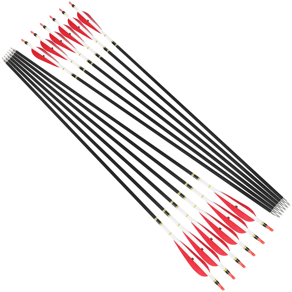 6/12 Uds tiro con arco flecha de carbono mezclado 100 punta de flecha de grano 4/5 pulgadas pluma de pavo Spine500 tiro con arco recurvo caza tiro deporte - imagen 4