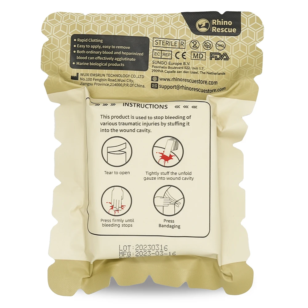 Chitosana de rescate de rinoceronte, gasa hemostática, quitosana Soluble, polvo hemostático rápido, gasa para heridas, vendaje de emergencia para traumatismos - imagen 3