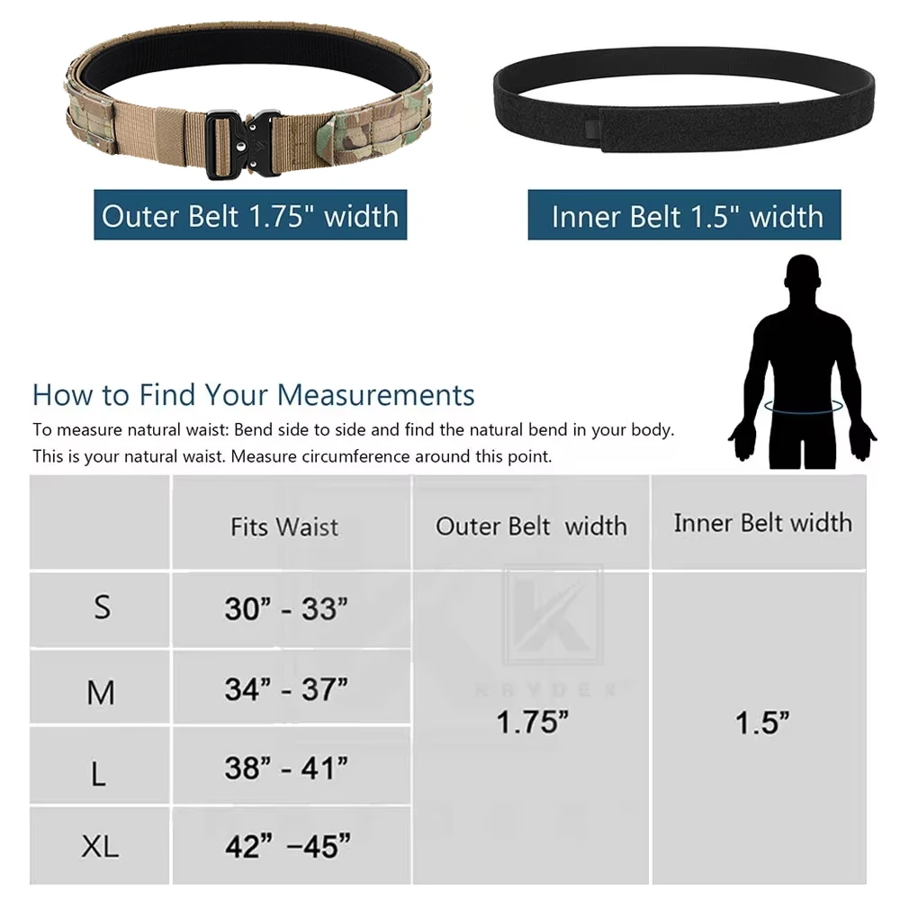 KRYDEX-Cinturón táctico MOLLE para hombre, cinturón resistente de caza de combate interior y exterior de 1,75 pulgadas, hebilla de Metal de liberación rápida - imagen 5