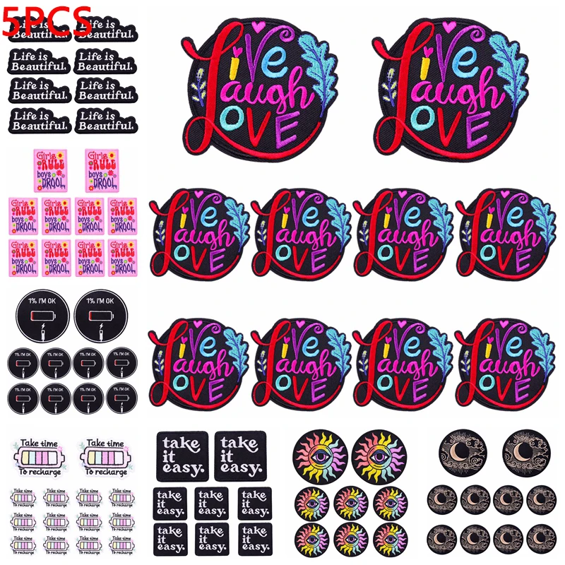 5 unids/lote parches de hierro de dibujos animados para pegatinas de ropa DIY parche bordado de costura Take It Easy apliques insignias fusibles