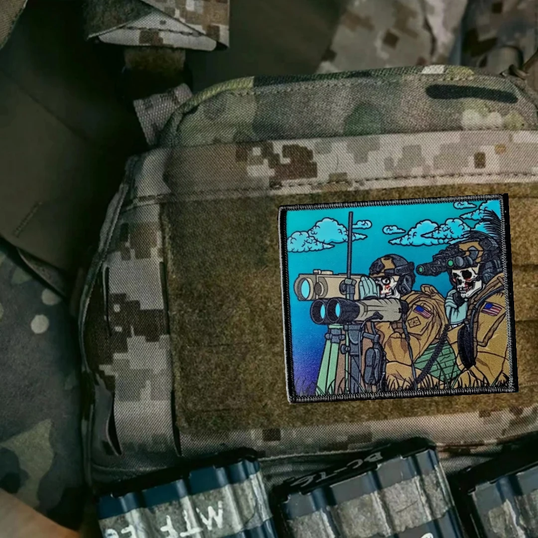 Parche de calavera TFD, insignia de moral de observación de telescopio táctico, pegatina de mochila bordada, parches de gancho y bucle para ropa - imagen 3