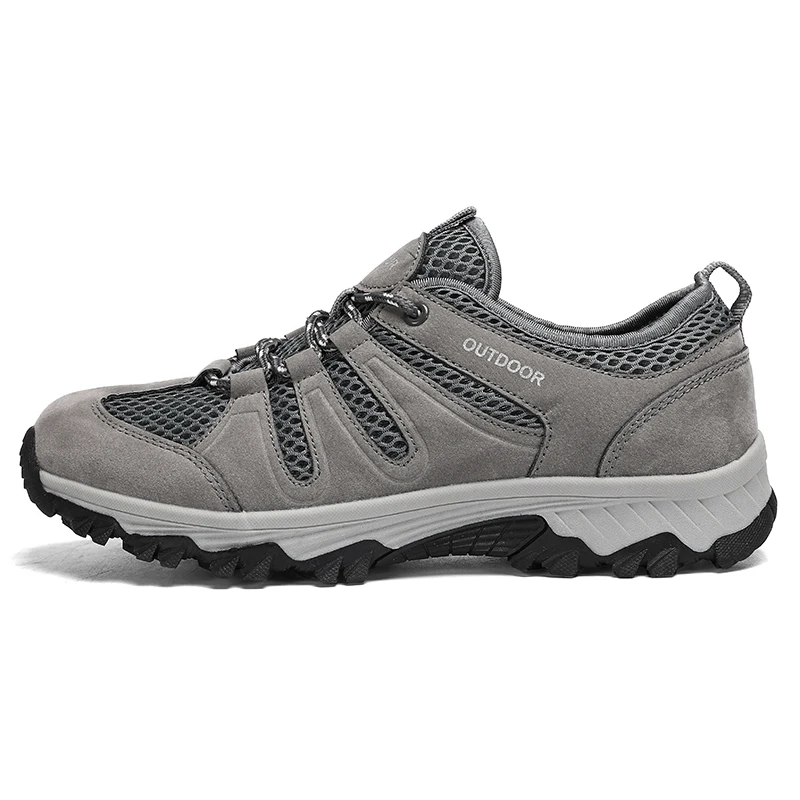 HIKEUP Zapatos de senderismo al aire libre transpirables para hombres - Zapatillas de deporte antideslizantes de gran tamaño para correr, caminar y montañismo