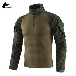 Camisas de rana de camuflaje 5XL uniforme táctico de gran tamaño elástico múltiples bolsillos camisa de combate al aire libre Airsoft caza camisa A5F655