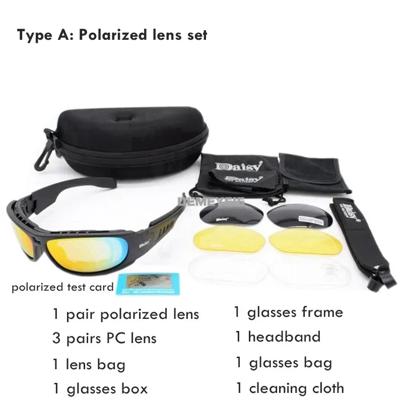 Gafas polarizadas tácticas Daisy C6 para exteriores CS, gafas Airsoft para caza y tiro con 4 lentes, Kit con marco miope - imagen 3