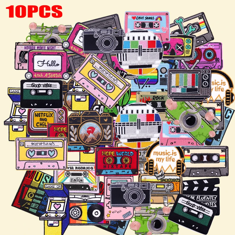 10/20/30/40/50 Uds cinta de envío aleatorio TV/parche bordado con letras de dibujos animados DIY parches termoadhesivos para ropa - imagen 3