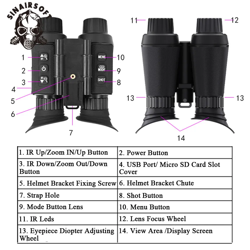 Gafas de visión nocturna montadas en la cabeza 3D, gafas de visión nocturna infrarrojas de alta definición, binoculares con correa para la cabeza NV8300 - imagen 3