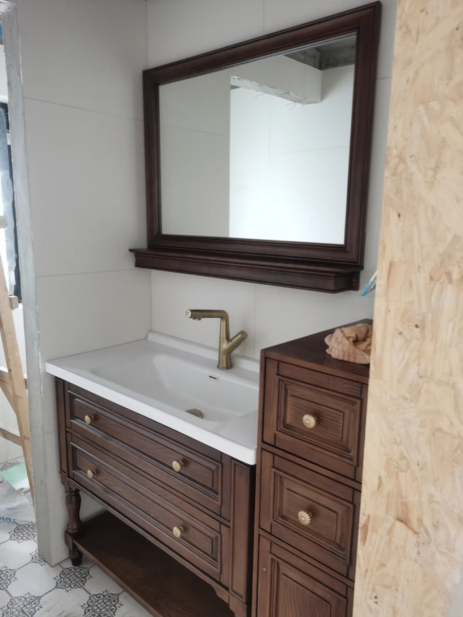 Armario de baño de madera maciza americana, combinado con suelo de roble, soporte de baño, lavabo - imagen 5
