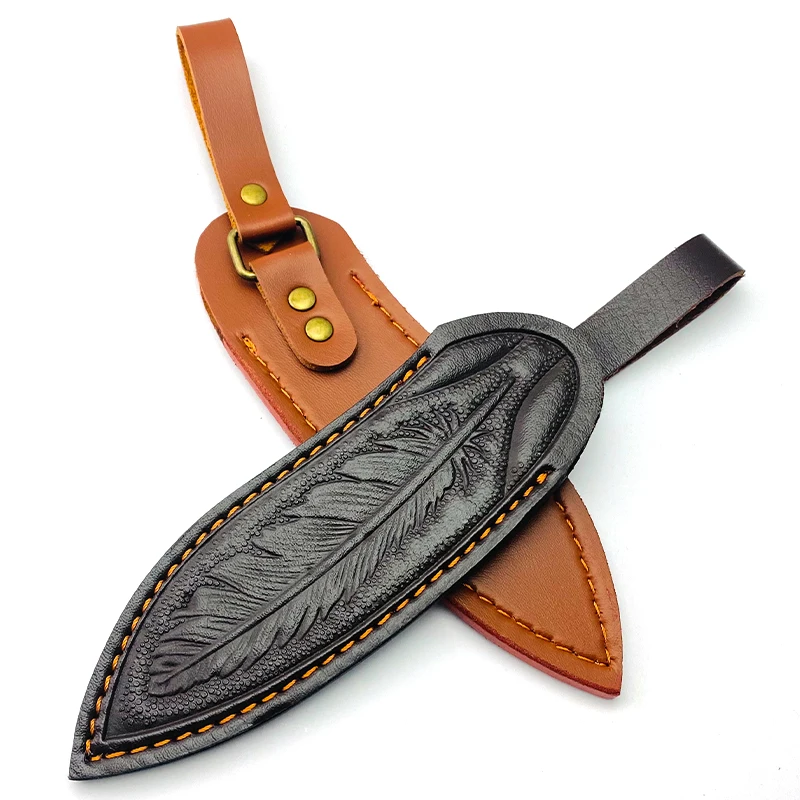 Funda de cuero de vaca para exteriores, funda para cuchillo recto, pluma tallada, cuero de vaca, funda para cinturón, bolsa de almacenamiento, funda para pantalones, 1 unidad - imagen 5