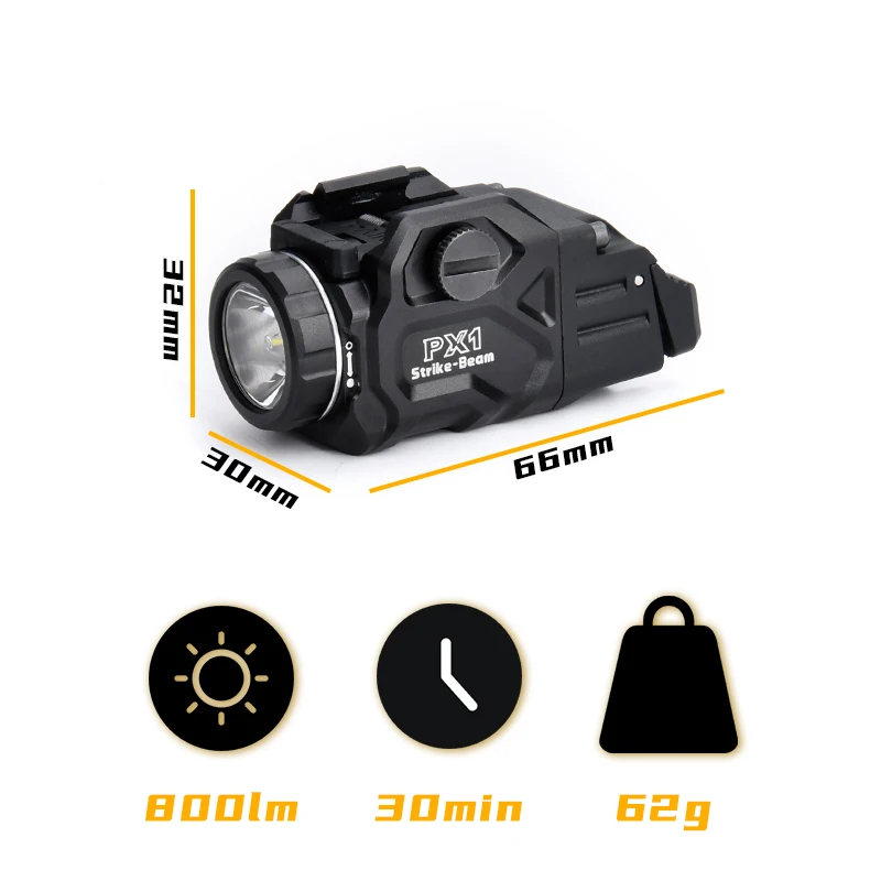 PX1, pistola WADSN, luz estroboscópica, función de Airsoft, riel táctico montado en el riel, abrazadera ambidiestra de encendido/apagado, interruptor trasero - imagen 4